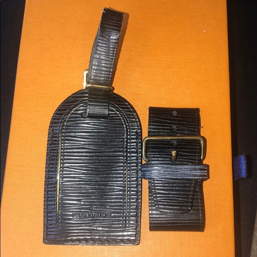 Louis Vuitton Black Epi Leather Luggage Tag and Poignet Set